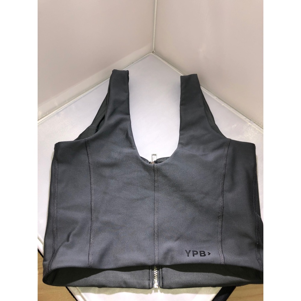 YPB Your Personal Best Black Reflective Zip Front Buckle Back Crop Top Medium